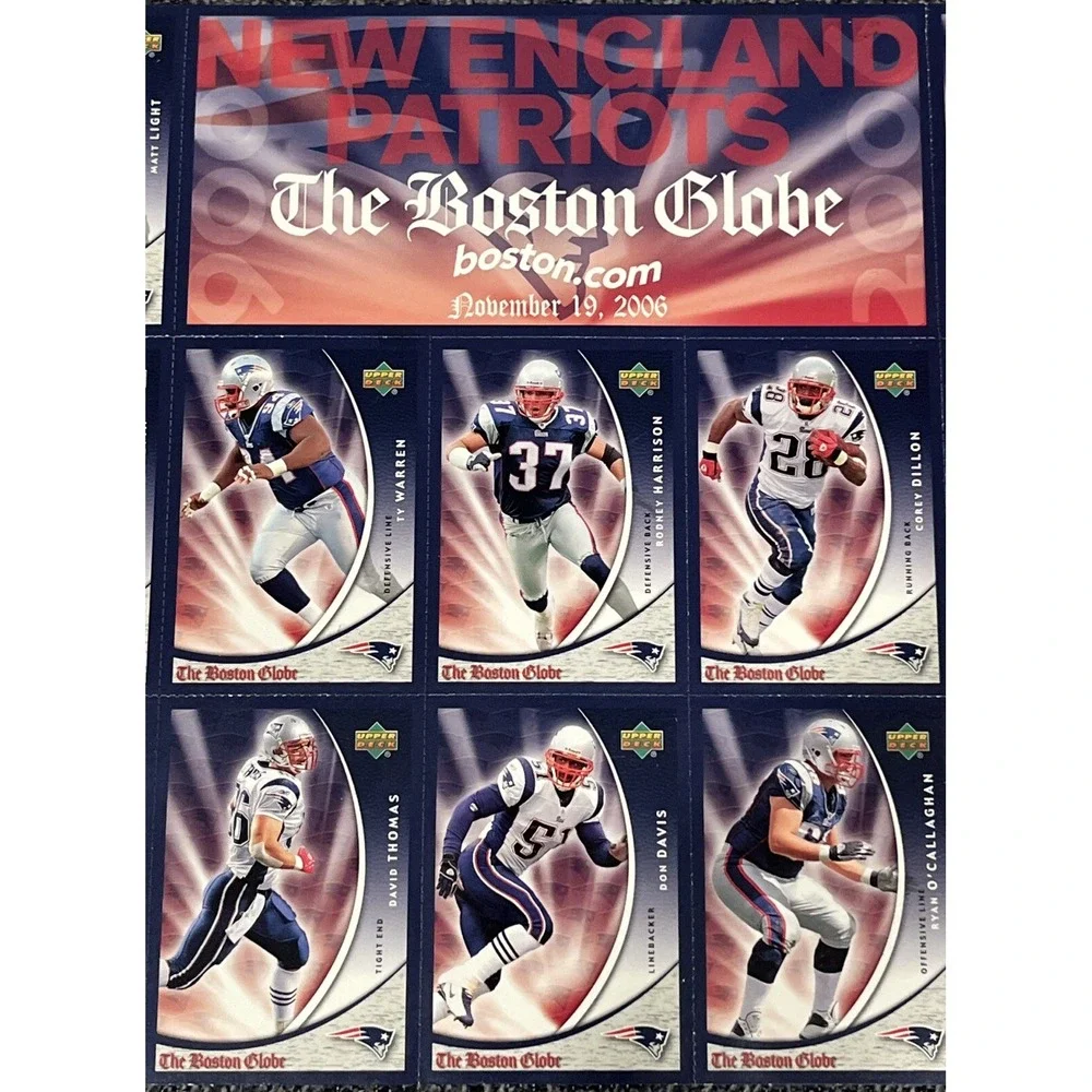 2006 Upper Deck‎ Boston Globe New England Patriots Nov 19 Uncut Card Sheet 13-24